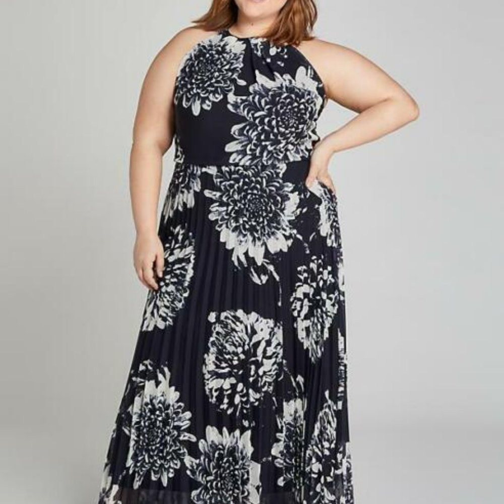 Lane Bryant Navy Pleated Chiffon Halter Dress 22 NWOT